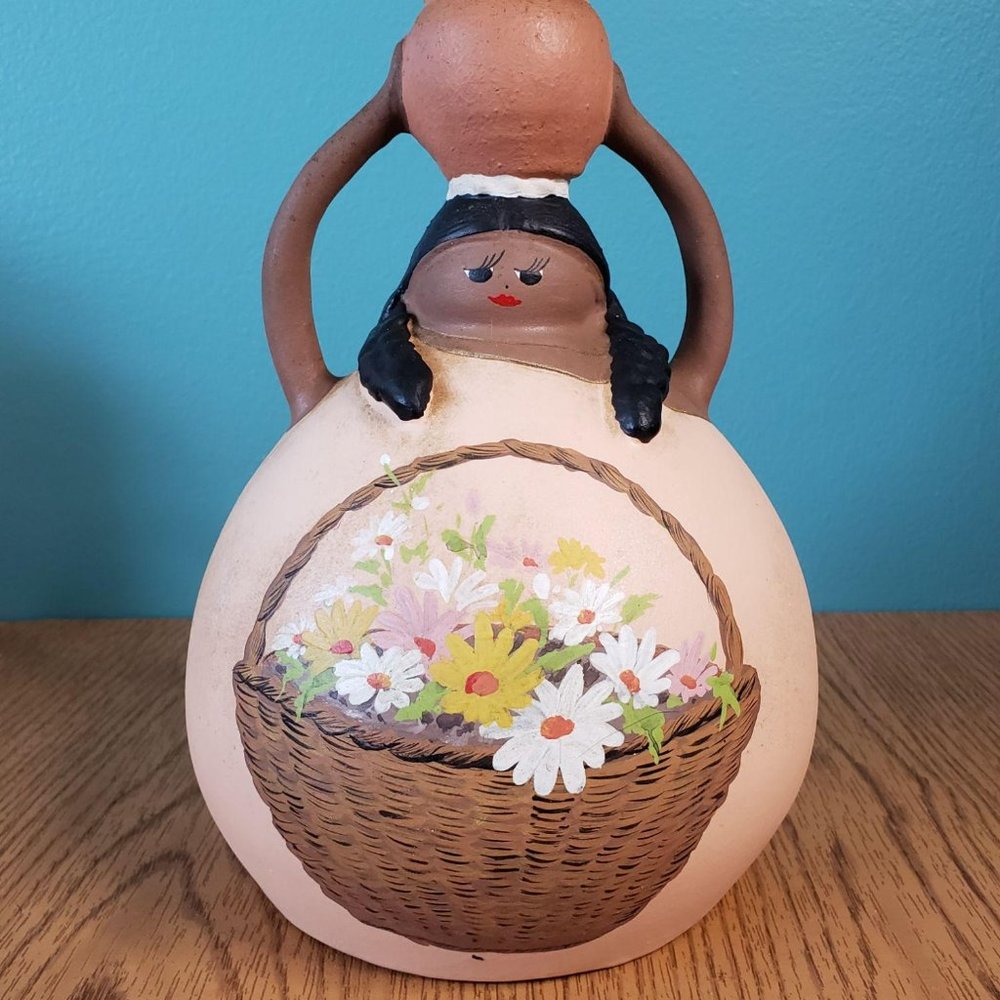 Signed Pottery Lady Pot Handmade Dominican Republi